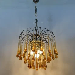 Discount Pamono Mid- Century Murano Amber Glass Tear Drop Chandelier, 1970s