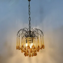 Discount Pamono Mid- Century Murano Amber Glass Tear Drop Chandelier, 1970s