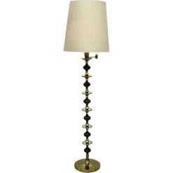 Pamono Mid 20th Century Floor Lamp with Wooden Stem Stacked with Brass