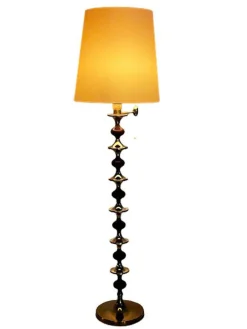 Pamono Mid 20th Century Floor Lamp with Wooden Stem Stacked with Brass