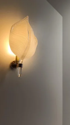 Hot Pamono Mid 20th Century Modern White Striped Murano Glass Leaf Sconce, Italy, 1960s