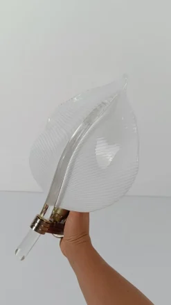 Hot Pamono Mid 20th Century Modern White Striped Murano Glass Leaf Sconce, Italy, 1960s