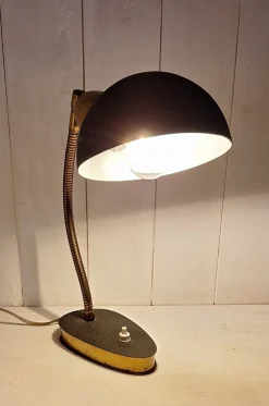 Pamono Mid-Century Adjustable Desk Lamp with Brass Flex Arm and Black Lacquered Metal Reflector, 1960s