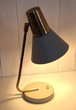 Hot Pamono Mid-Century Adjustable Desk Lamp with Grey Lacquered Metal Frame and Brass Holder, 1960s