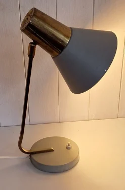 Hot Pamono Mid-Century Adjustable Desk Lamp with Grey Lacquered Metal Frame and Brass Holder, 1960s