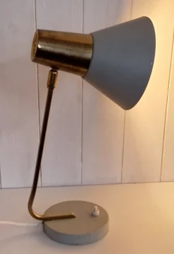 Hot Pamono Mid-Century Adjustable Desk Lamp with Grey Lacquered Metal Frame and Brass Holder, 1960s