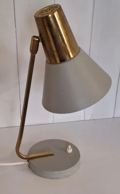 Hot Pamono Mid-Century Adjustable Desk Lamp with Grey Lacquered Metal Frame and Brass Holder, 1960s