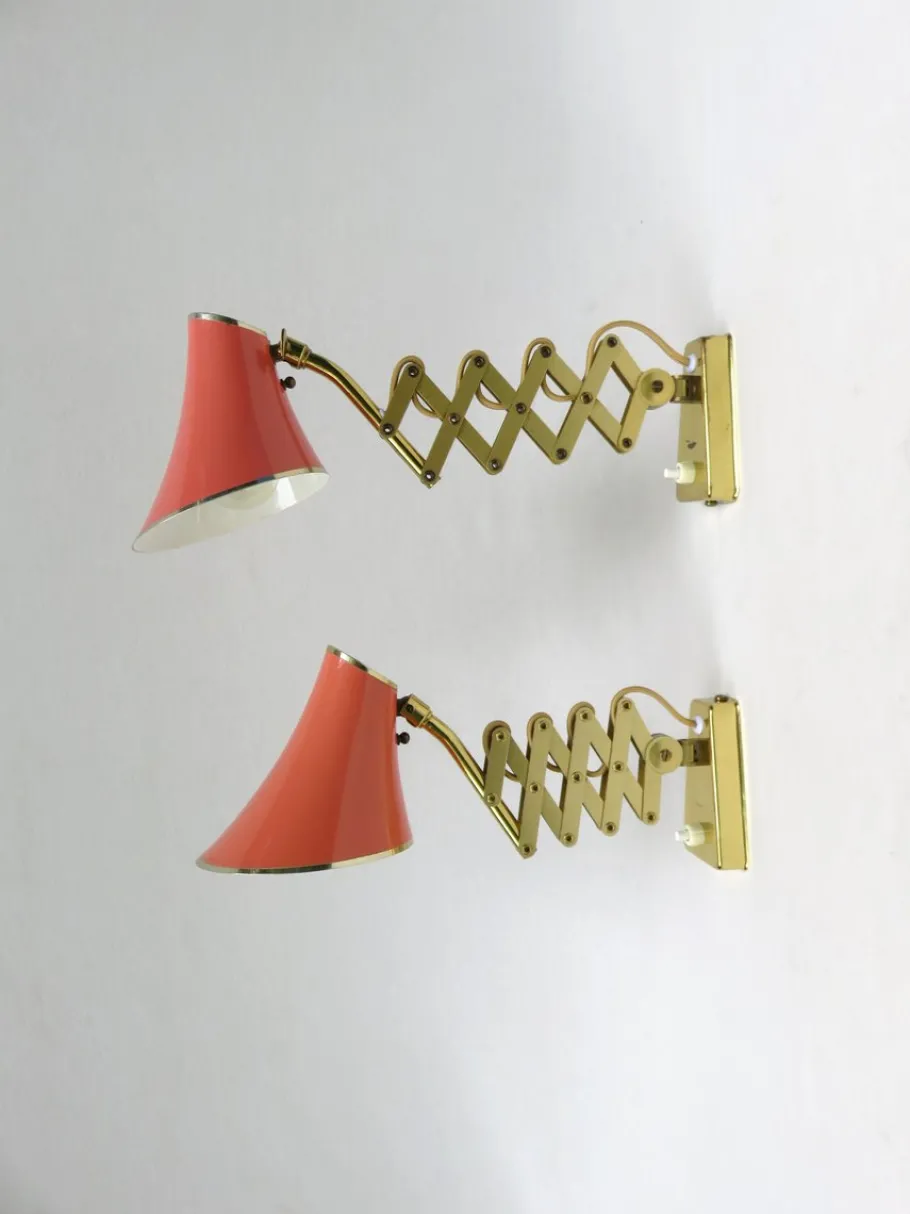 Clearance Pamono Mid-Century Aluminum and Brass Scissor Lamps, 1950s, Set of 2