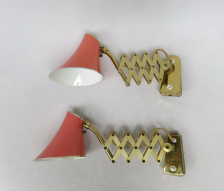Clearance Pamono Mid-Century Aluminum and Brass Scissor Lamps, 1950s, Set of 2