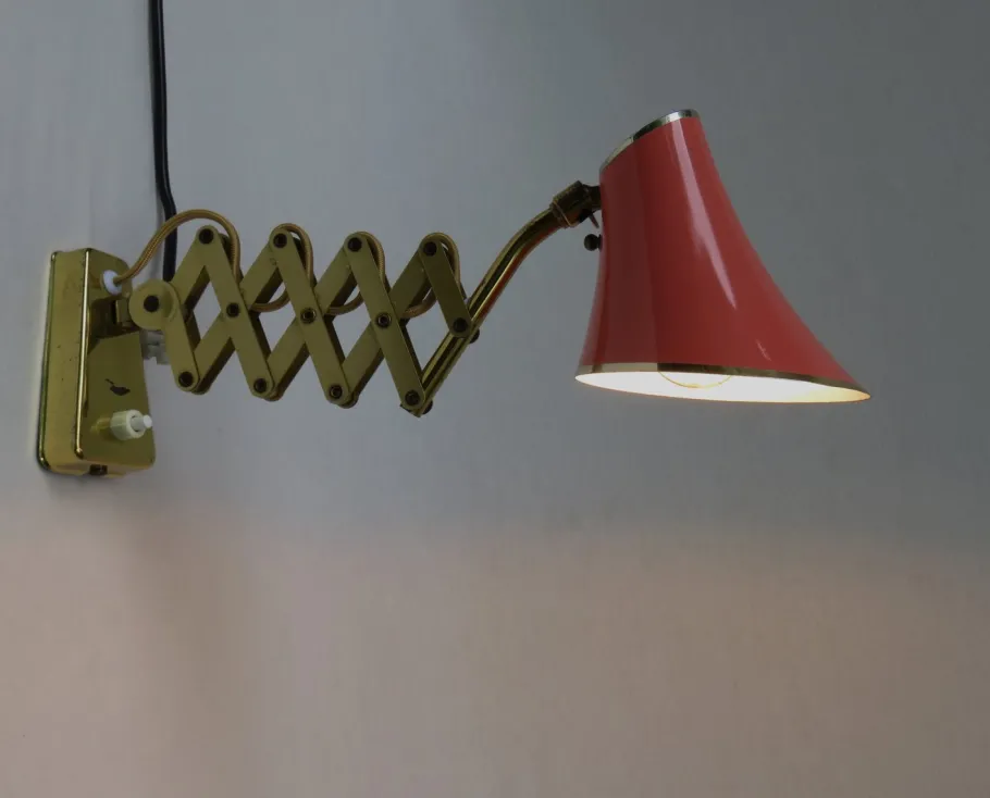 Clearance Pamono Mid-Century Aluminum and Brass Scissor Lamps, 1950s, Set of 2