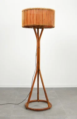 Hot Pamono Mid-Century Bamboo and Rattan Floor Lamp, Italy, 1960s