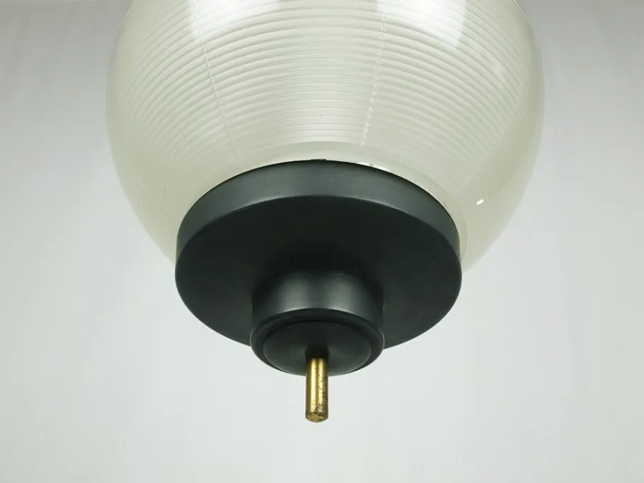 Best Pamono Mid-Century Black Aluminum Azucena Pendant Lamp with Brass & Molded Glass Shade, 1950s