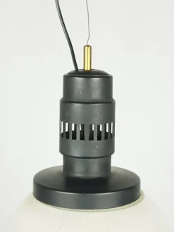 Best Pamono Mid-Century Black Aluminum Azucena Pendant Lamp with Brass & Molded Glass Shade, 1950s