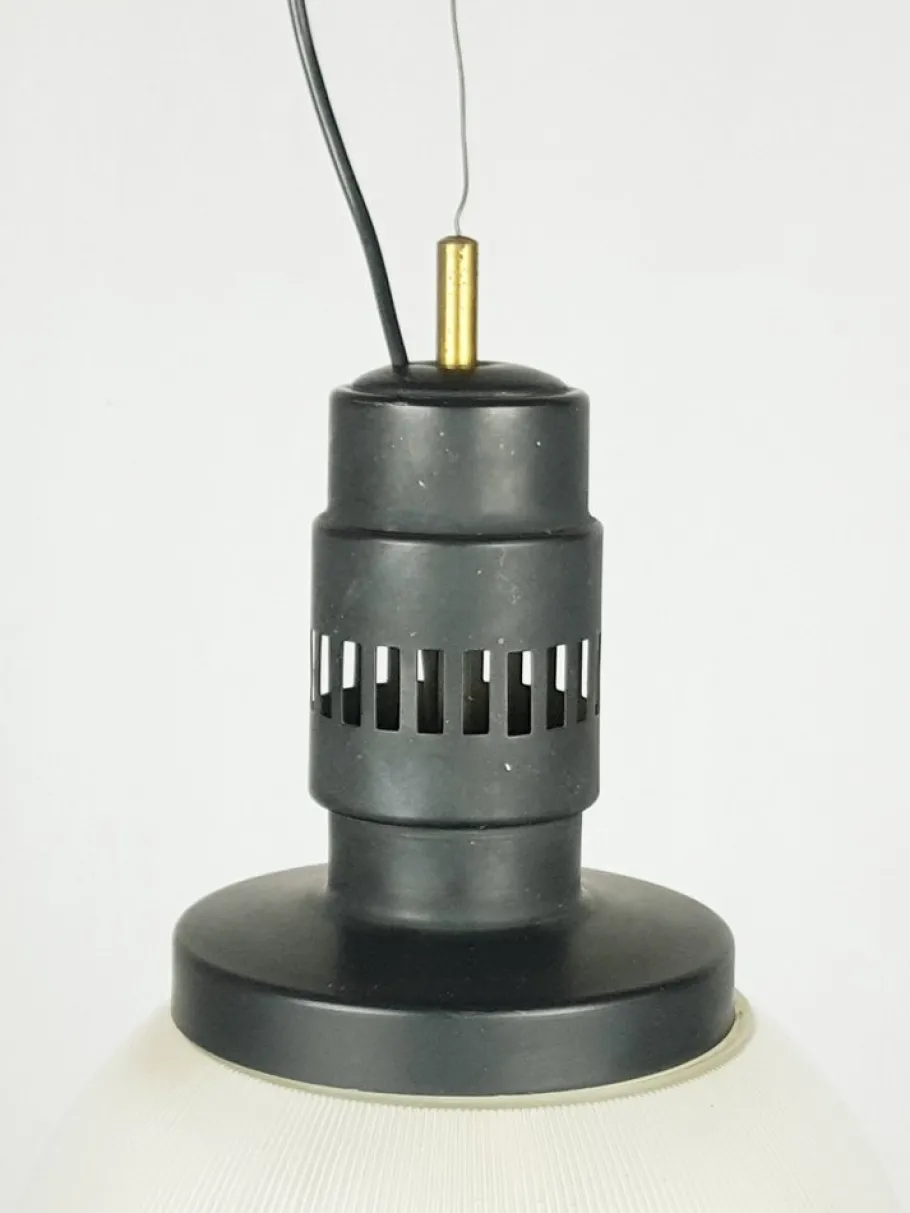 Best Pamono Mid-Century Black Aluminum Azucena Pendant Lamp with Brass & Molded Glass Shade, 1950s