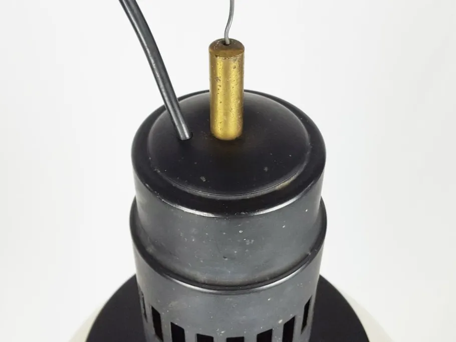 Best Pamono Mid-Century Black Aluminum Azucena Pendant Lamp with Brass & Molded Glass Shade, 1950s