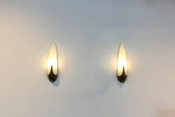 Clearance Pamono Mid-Century Brass & Craquelé Frosted Glass Wall Lights, Set of 2