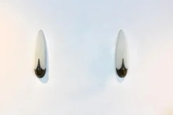 Clearance Pamono Mid-Century Brass & Craquelé Frosted Glass Wall Lights, Set of 2