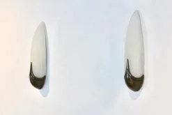 Clearance Pamono Mid-Century Brass & Craquelé Frosted Glass Wall Lights, Set of 2