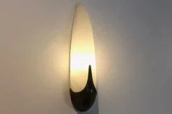 Clearance Pamono Mid-Century Brass & Craquelé Frosted Glass Wall Lights, Set of 2