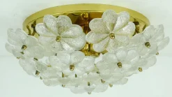 New Pamono Mid-Century Brass & Glass Flower Ceiling Lamp by Ernst Palme, 1960s