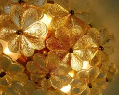 New Pamono Mid-Century Brass & Glass Flower Ceiling Lamp by Ernst Palme, 1960s