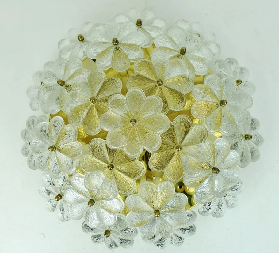 New Pamono Mid-Century Brass & Glass Flower Ceiling Lamp by Ernst Palme, 1960s