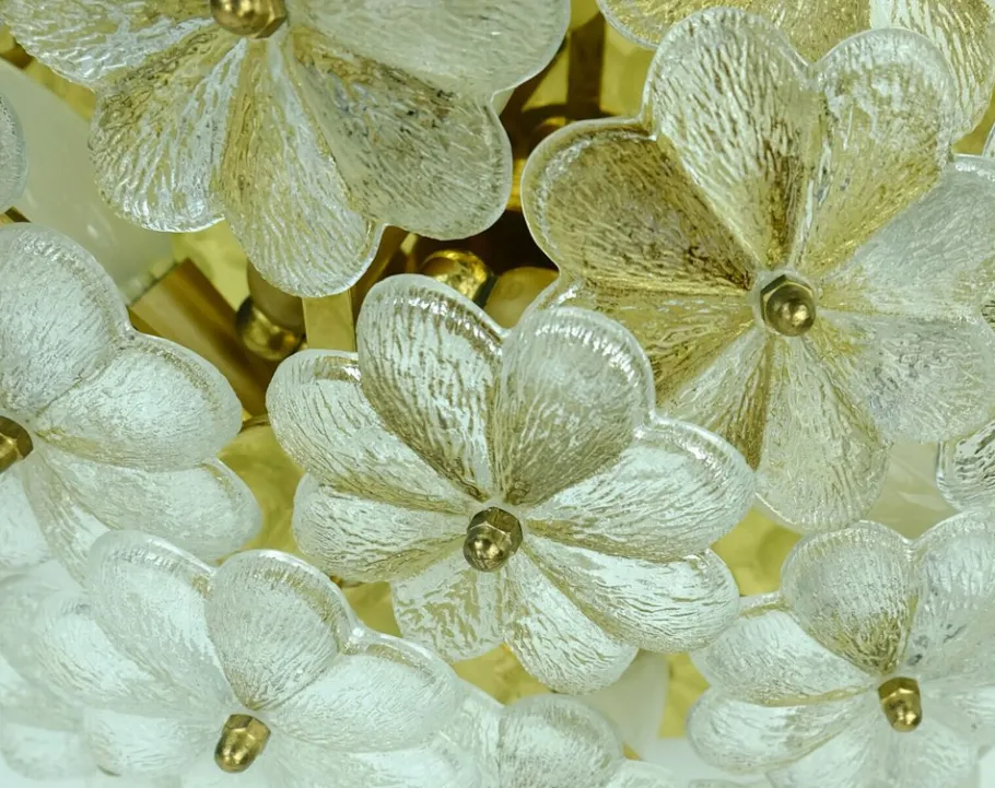 New Pamono Mid-Century Brass & Glass Flower Ceiling Lamp by Ernst Palme, 1960s