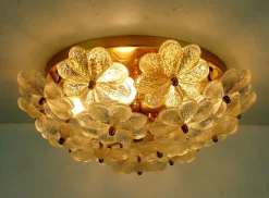 New Pamono Mid-Century Brass & Glass Flower Ceiling Lamp by Ernst Palme, 1960s