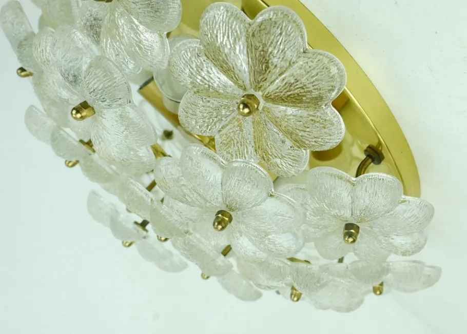 New Pamono Mid-Century Brass & Glass Flower Ceiling Lamp by Ernst Palme, 1960s