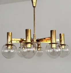 Sale Pamono Mid-Century Brass and Eight Light Glass Globes Chandelier from Hans-Agne Jakobsson Ab Markaryd, 1970s