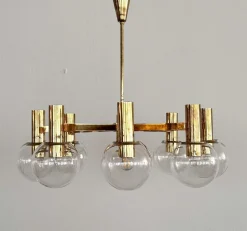 Sale Pamono Mid-Century Brass and Eight Light Glass Globes Chandelier from Hans-Agne Jakobsson Ab Markaryd, 1970s