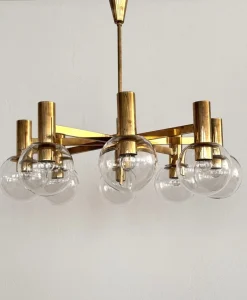 Sale Pamono Mid-Century Brass and Eight Light Glass Globes Chandelier from Hans-Agne Jakobsson Ab Markaryd, 1970s