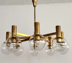 Sale Pamono Mid-Century Brass and Eight Light Glass Globes Chandelier from Hans-Agne Jakobsson Ab Markaryd, 1970s