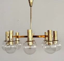 Sale Pamono Mid-Century Brass and Eight Light Glass Globes Chandelier from Hans-Agne Jakobsson Ab Markaryd, 1970s