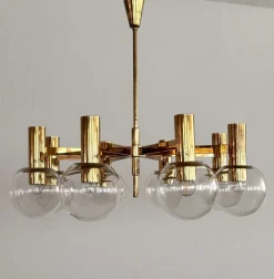 Sale Pamono Mid-Century Brass and Eight Light Glass Globes Chandelier from Hans-Agne Jakobsson Ab Markaryd, 1970s