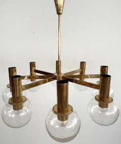 Sale Pamono Mid-Century Brass and Eight Light Glass Globes Chandelier from Hans-Agne Jakobsson Ab Markaryd, 1970s