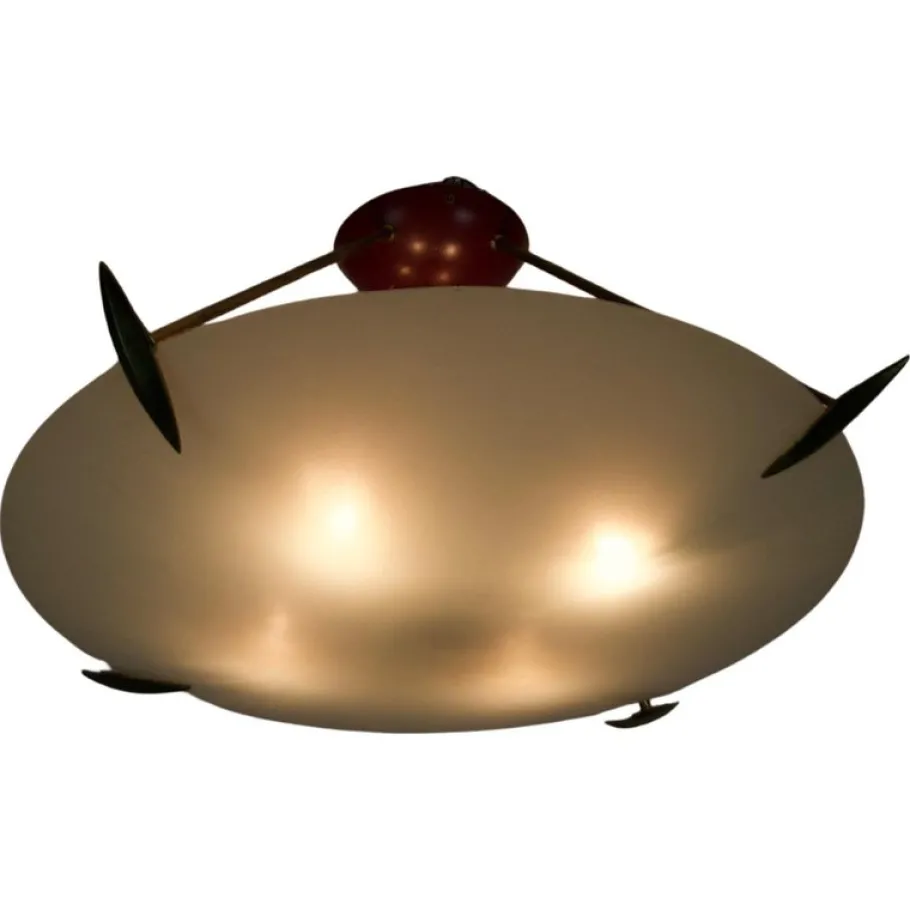 Clearance Pamono Mid-Century Brass and Glass Flush Mount, Italy, 1960s