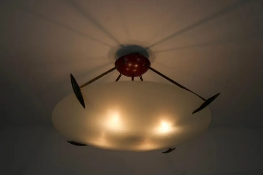 Clearance Pamono Mid-Century Brass and Glass Flush Mount, Italy, 1960s