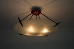 Clearance Pamono Mid-Century Brass and Glass Flush Mount, Italy, 1960s