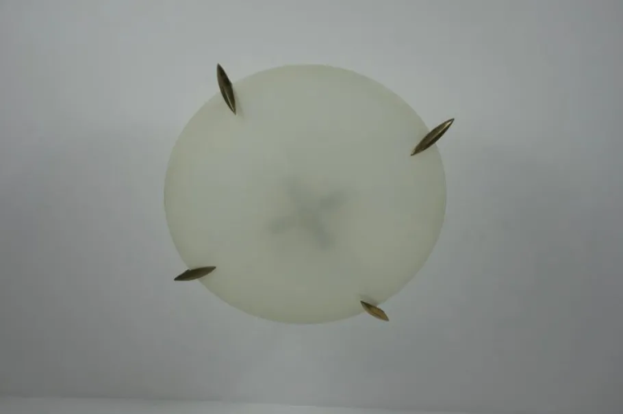 Clearance Pamono Mid-Century Brass and Glass Flush Mount, Italy, 1960s