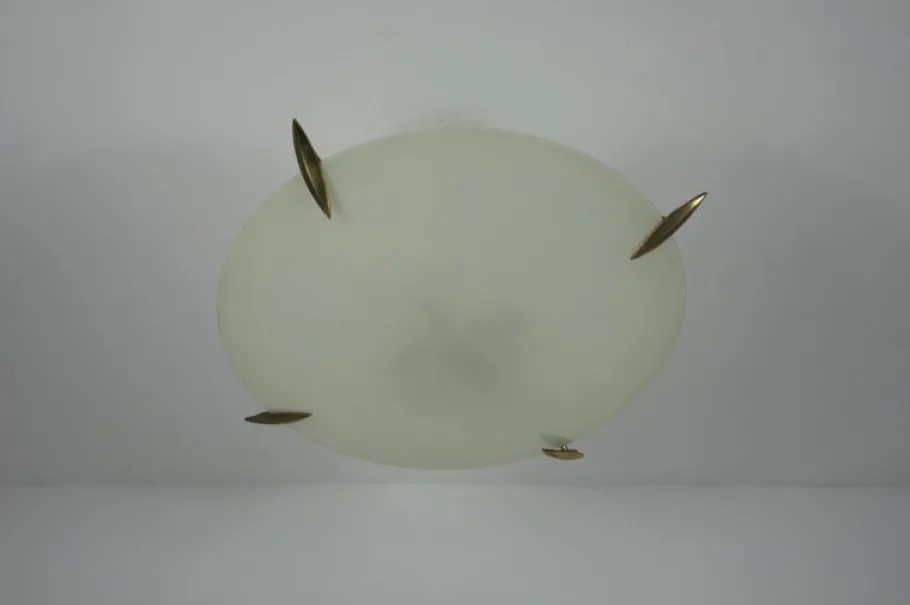 Clearance Pamono Mid-Century Brass and Glass Flush Mount, Italy, 1960s