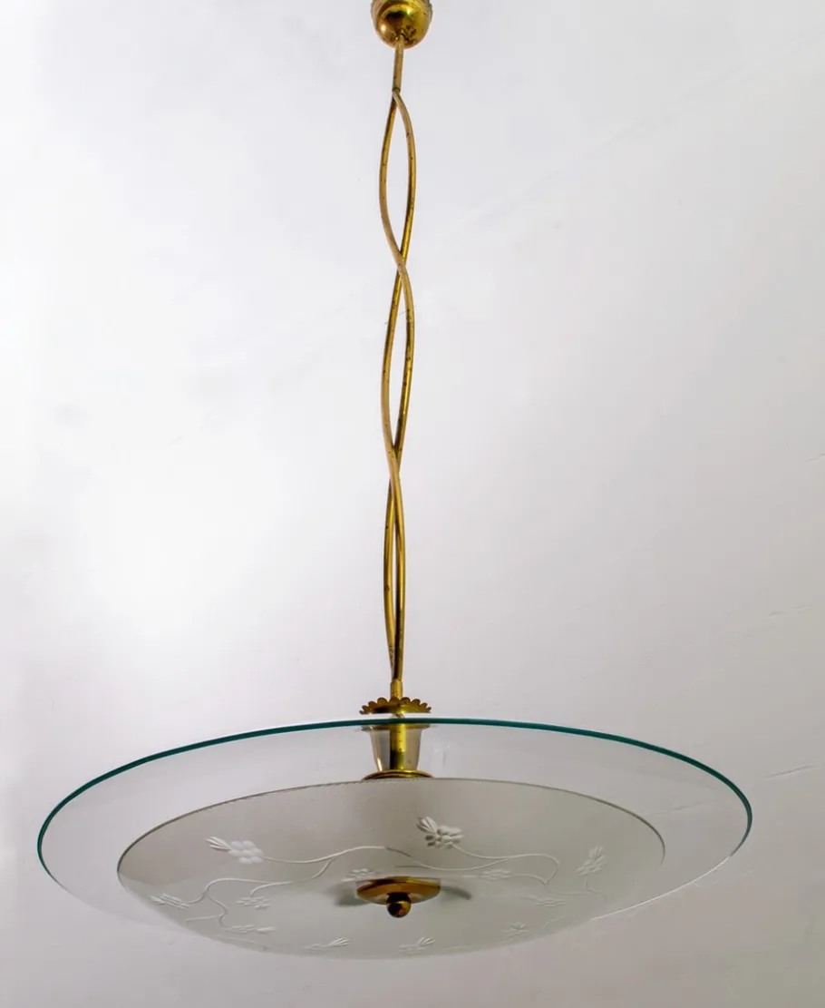 Discount Pamono Mid-Century Brass and Glass Church Chandelier by Pietro Chiesa for Fontana Arte, 1940s
