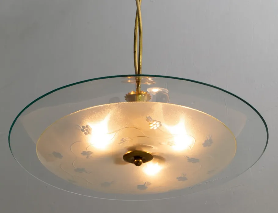 Discount Pamono Mid-Century Brass and Glass Church Chandelier by Pietro Chiesa for Fontana Arte, 1940s