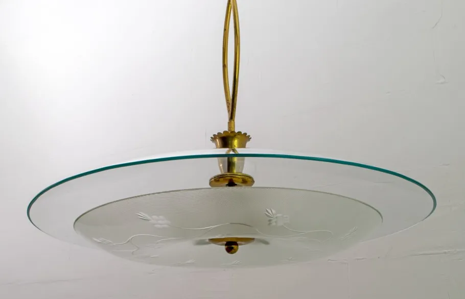 Discount Pamono Mid-Century Brass and Glass Church Chandelier by Pietro Chiesa for Fontana Arte, 1940s