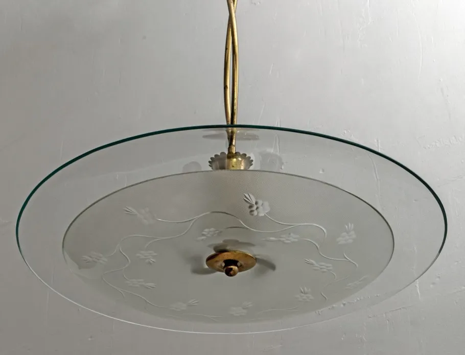 Discount Pamono Mid-Century Brass and Glass Church Chandelier by Pietro Chiesa for Fontana Arte, 1940s
