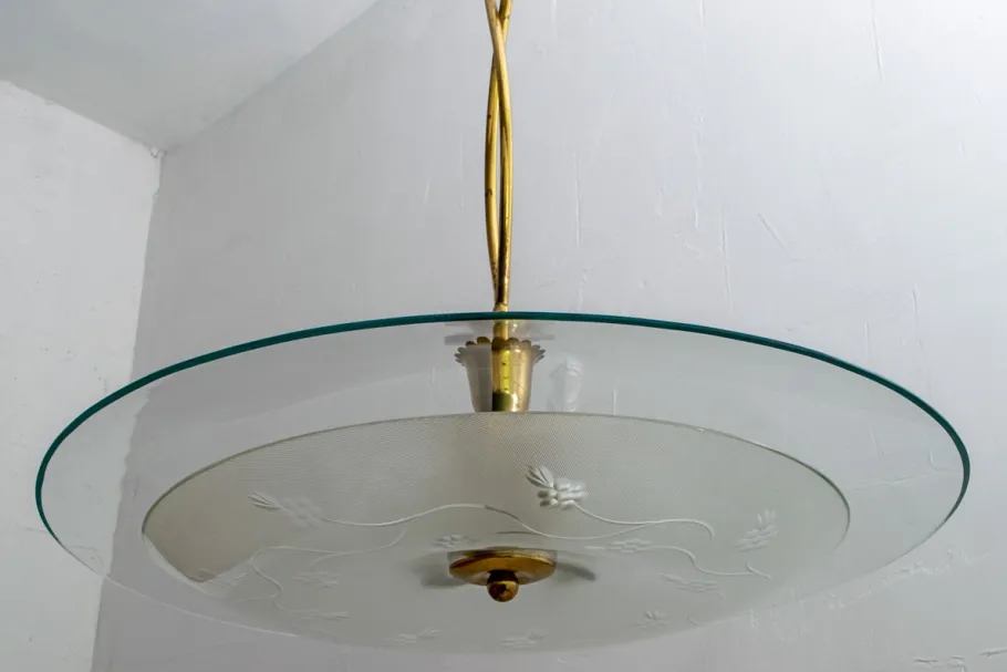 Discount Pamono Mid-Century Brass and Glass Church Chandelier by Pietro Chiesa for Fontana Arte, 1940s
