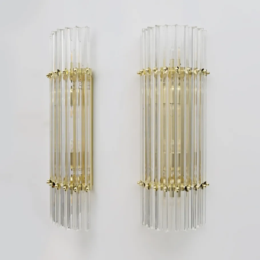 New Pamono Mid-Century Brass and Murano Glass Triedri Sconces in the style of Venini, 2000s, Set of 2