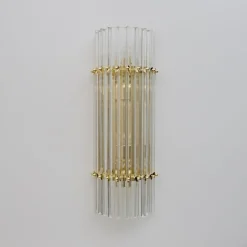 New Pamono Mid-Century Brass and Murano Glass Triedri Sconces in the style of Venini, 2000s, Set of 2
