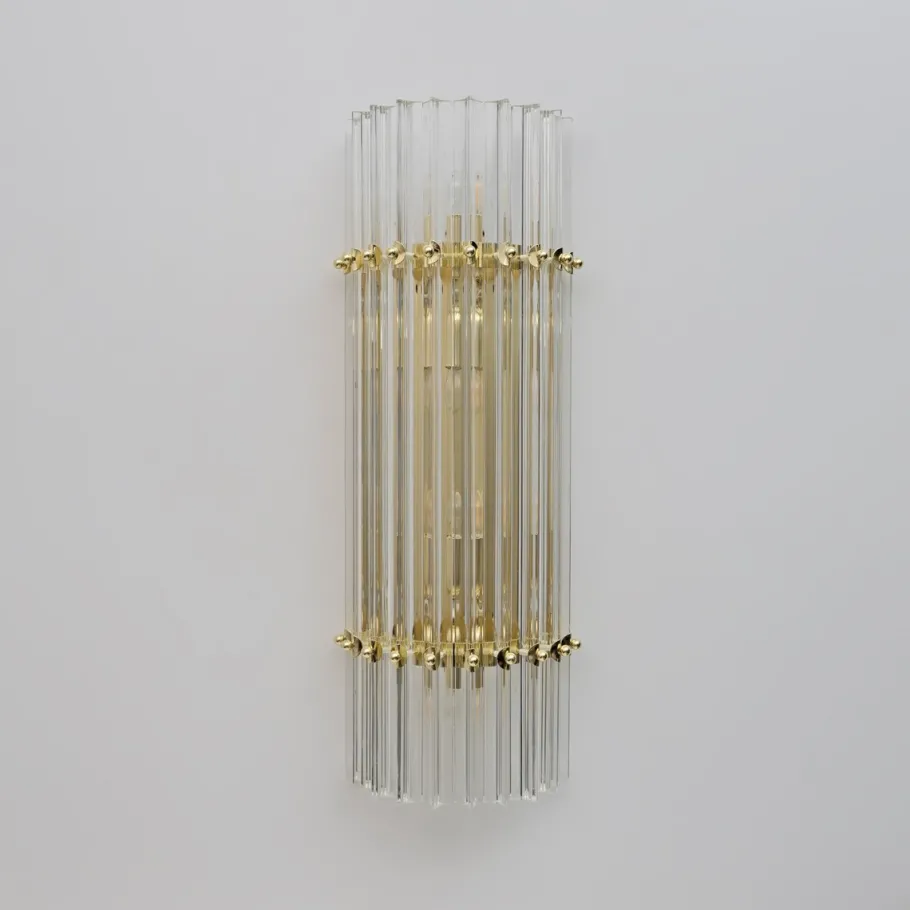 New Pamono Mid-Century Brass and Murano Glass Triedri Sconces in the style of Venini, 2000s, Set of 2