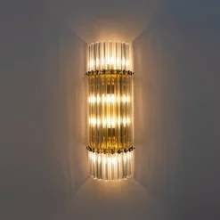 New Pamono Mid-Century Brass and Murano Glass Triedri Sconces in the style of Venini, 2000s, Set of 2